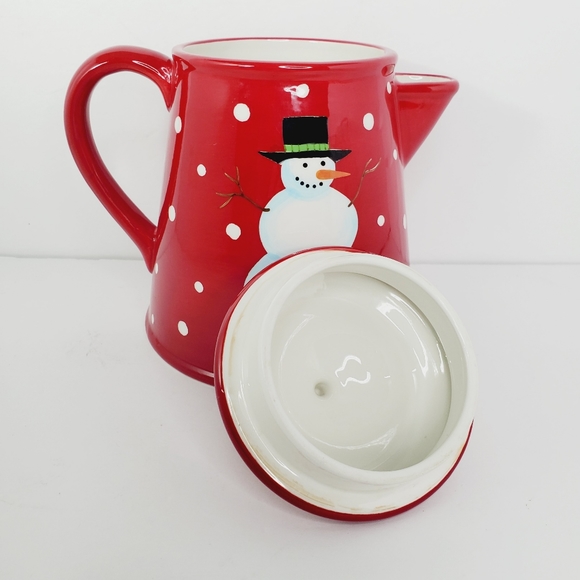 Red Christmas Snowman Teapot Ceramic - Picture 2 of 7